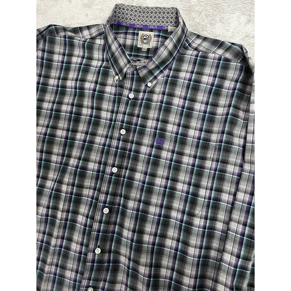Cinch Men XXL Purple Plaid Button Up Long Sleeve Western Shirt 2X EUC